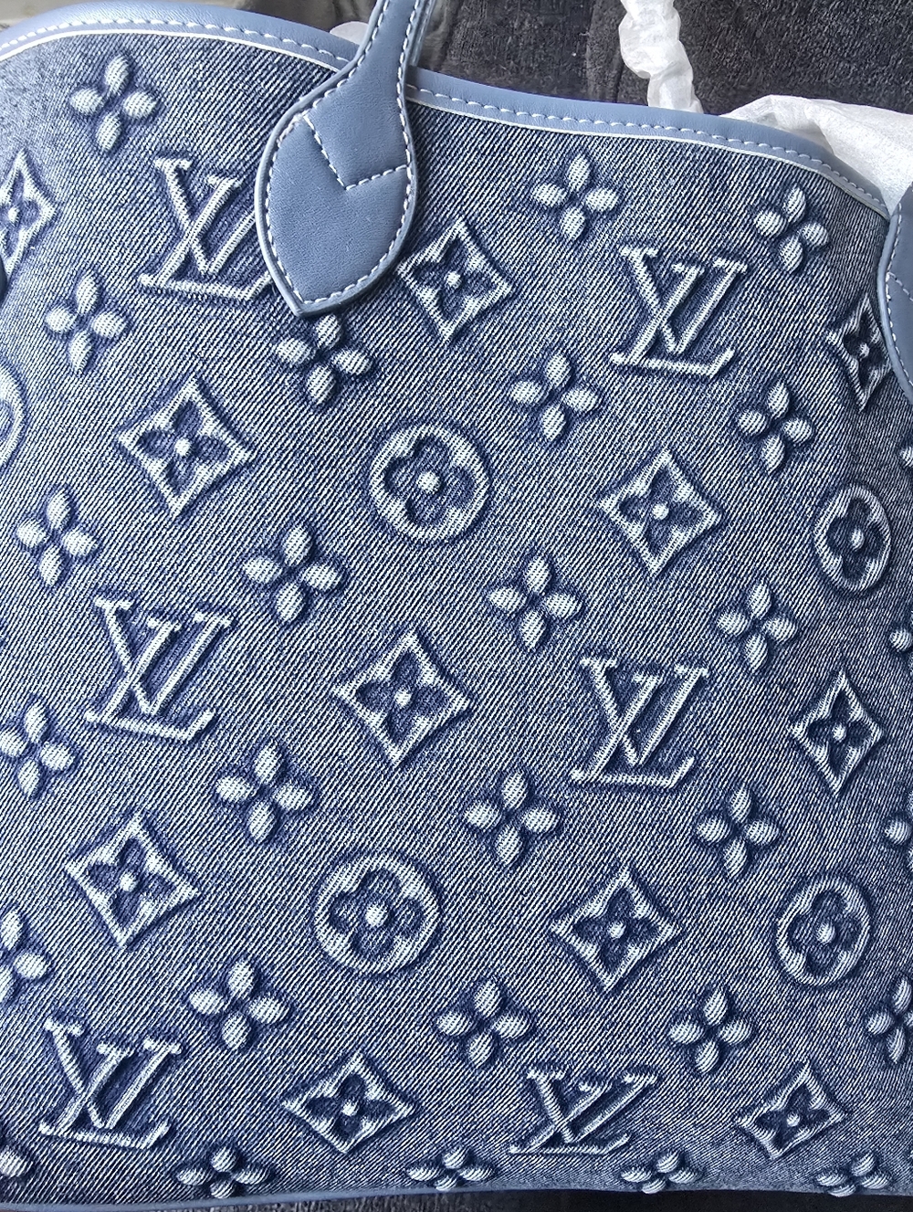 Cotton Denim Deluxe Embross Monogram Travel Everywear Tote Bag - Picture 11 of 16